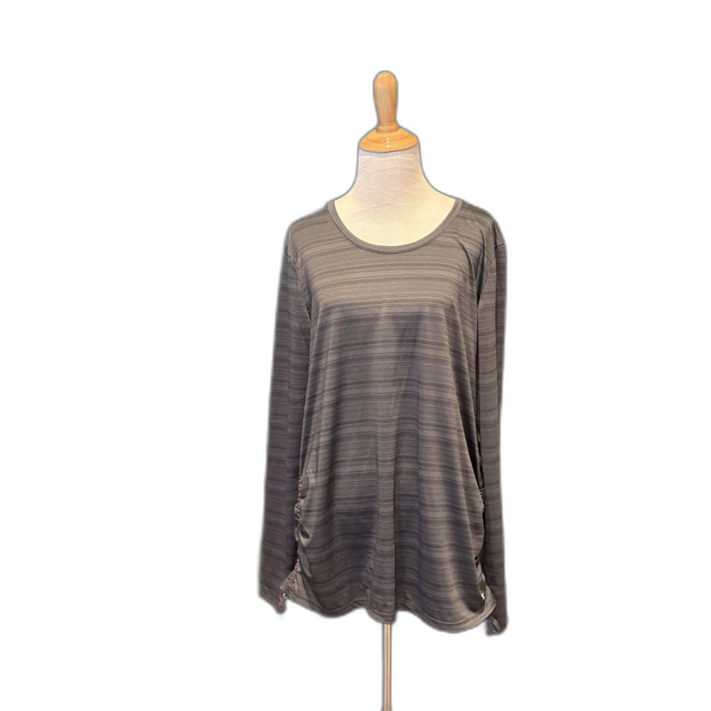 Danskin Now Active Athletic Grey Long Sleeve T-Shirt Top Ruched Sides Sz XL